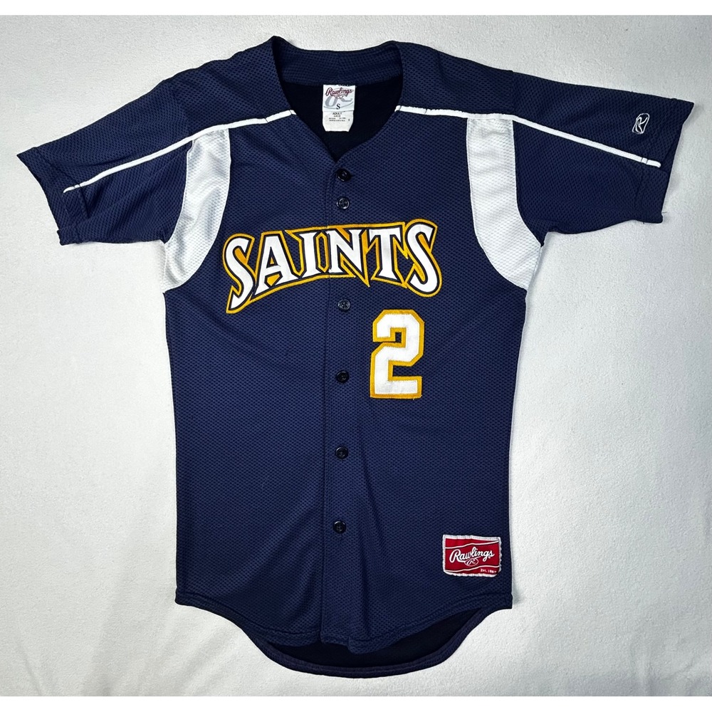Vintage ST PAUL SAINTS RAWLINGS Baseball Jersey Mens Sml Tackle-Twill Navy Mesh